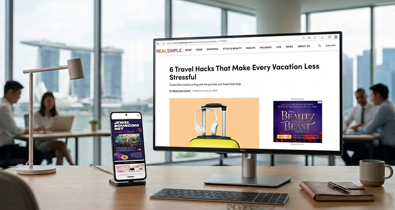 Digital audience retargeting ads shown on a desktop article page and a smartphone