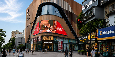 Coca-Cola curved LED billboard on a shopping mall in Vietnam